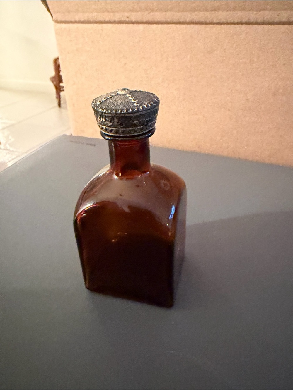 Antique Miniture Cuevas Real amber bottle